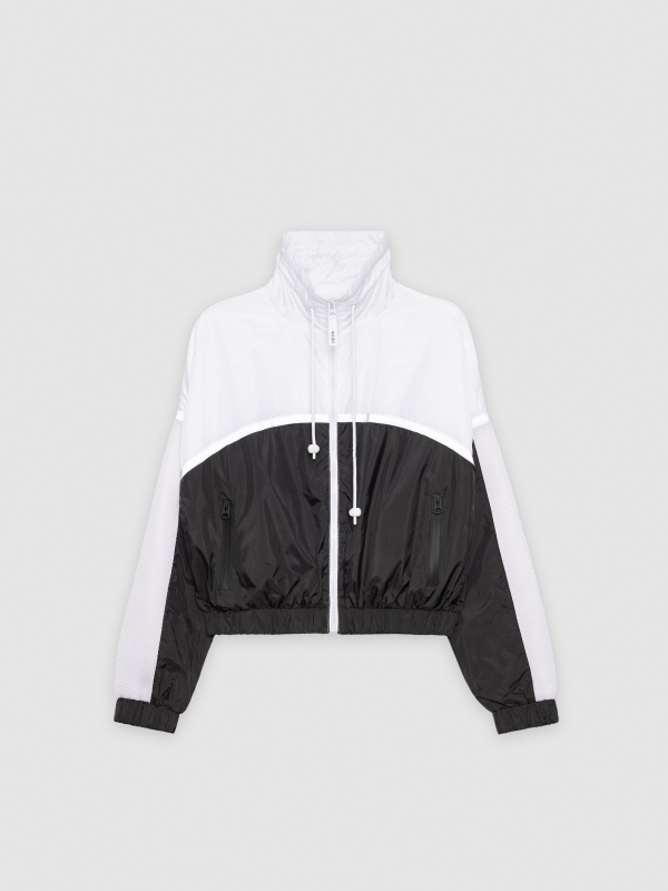  Colour block nylon jacket black