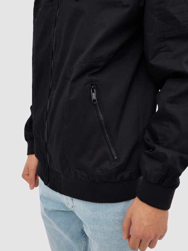 Nylon biker jacket black detail view