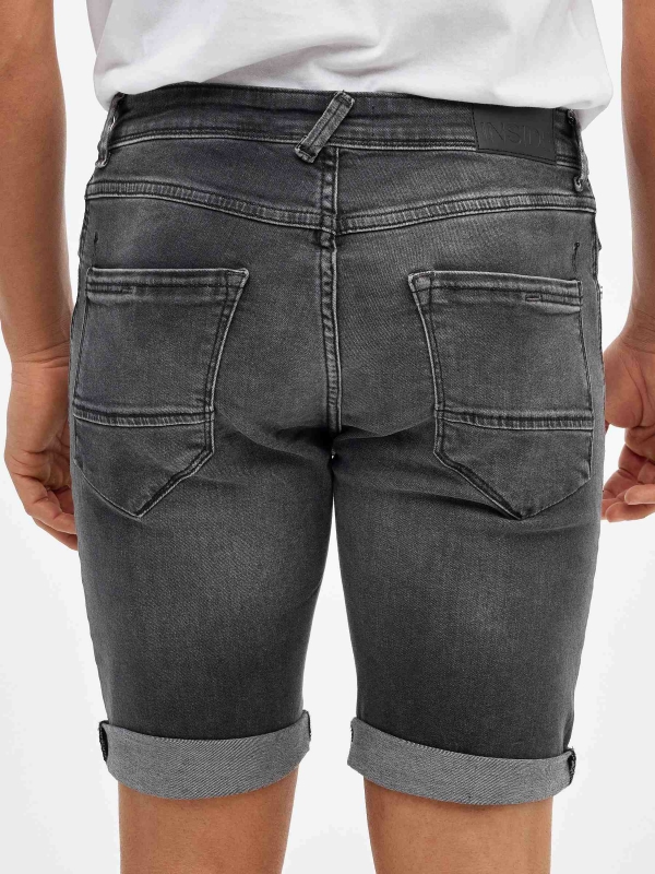 Washed gray denim bermuda shorts dark grey detail view