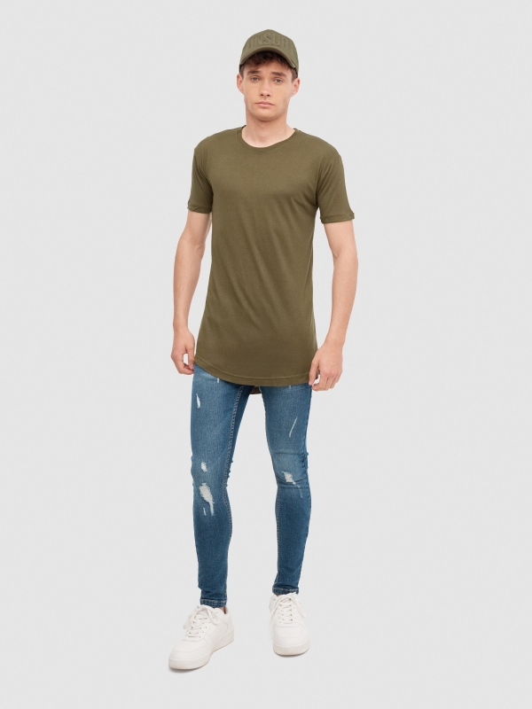 Long basic t-shirt khaki general front view