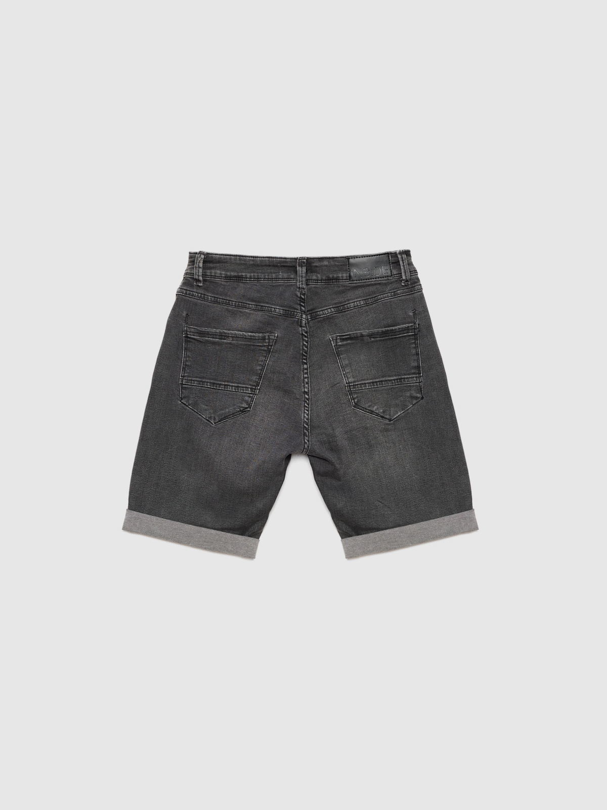 Washed gray denim bermuda shorts dark grey detail view