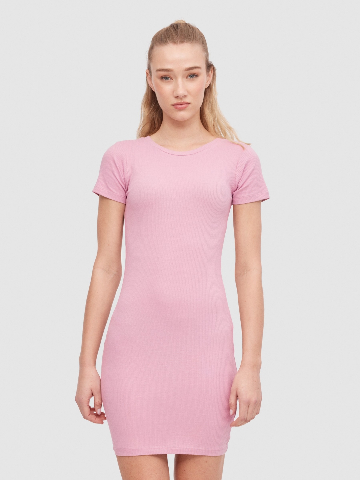 Basic ribbed dress lilac middle front view