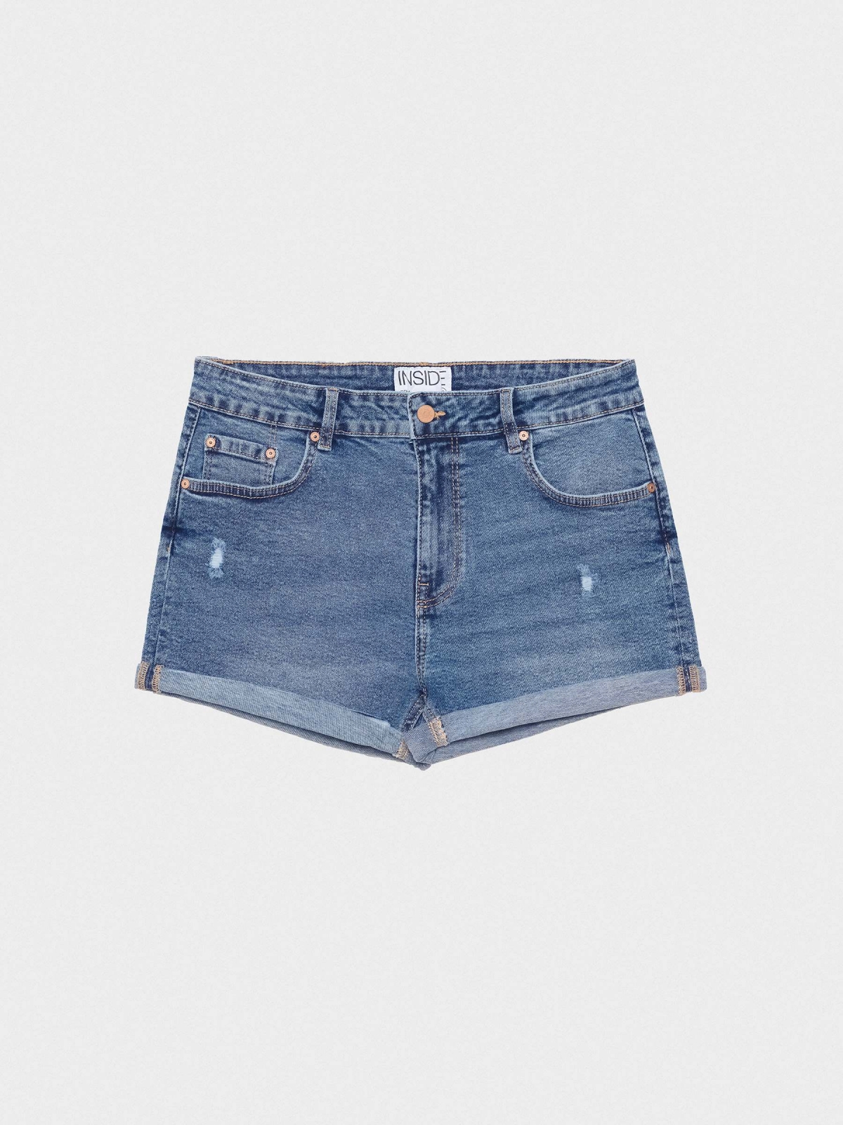  Shorts denim tiro alto azul