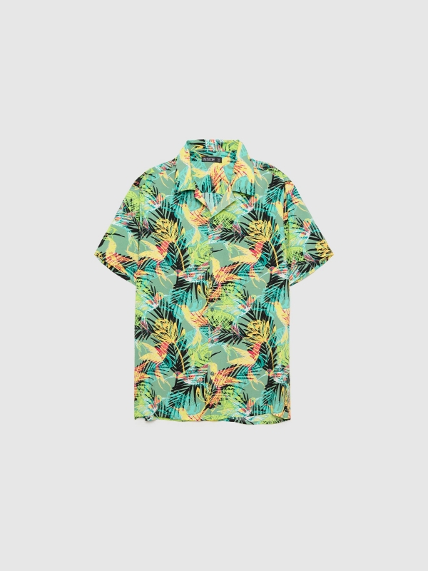 Camisa tropical verde vista detalhe