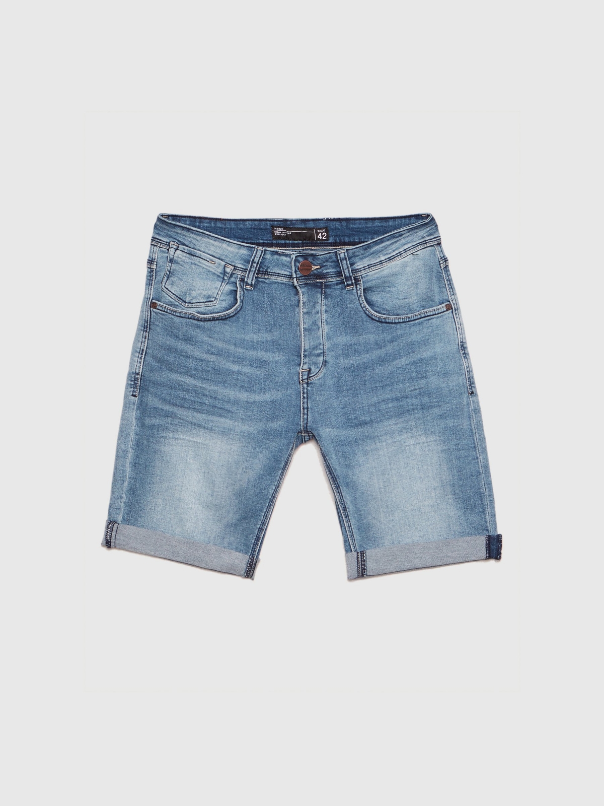  Washed effect bermuda denim short blue