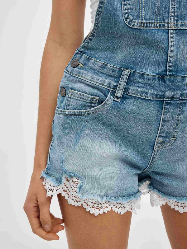 Denim dungarees with lace blue detail view