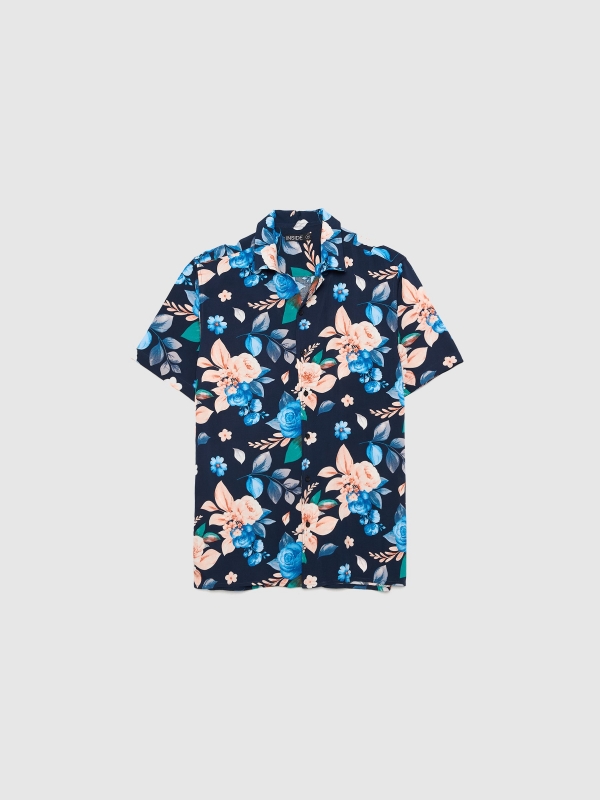 Camisa floral azul vista detalhe