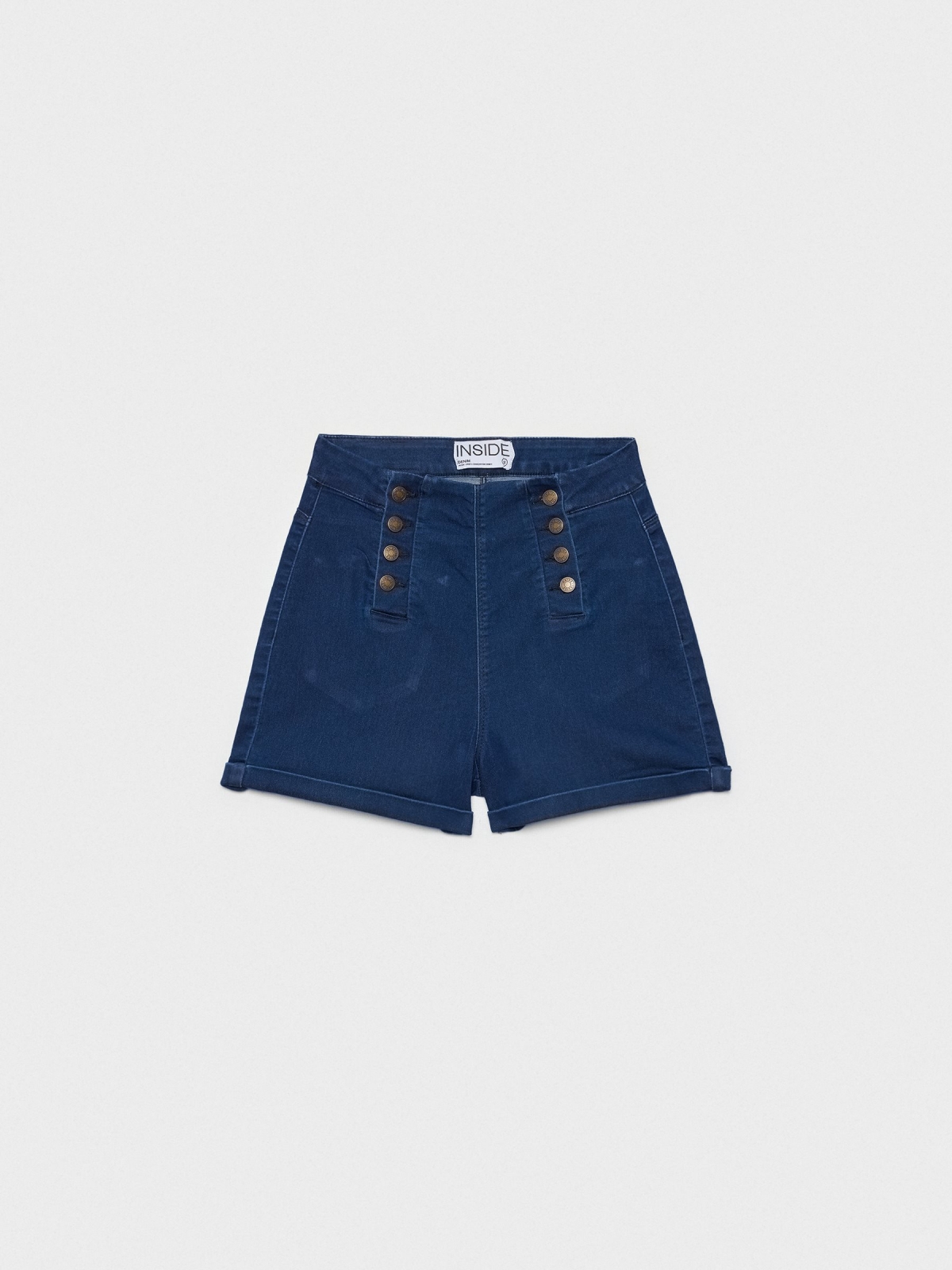  Short denim cintura alta com botões azul