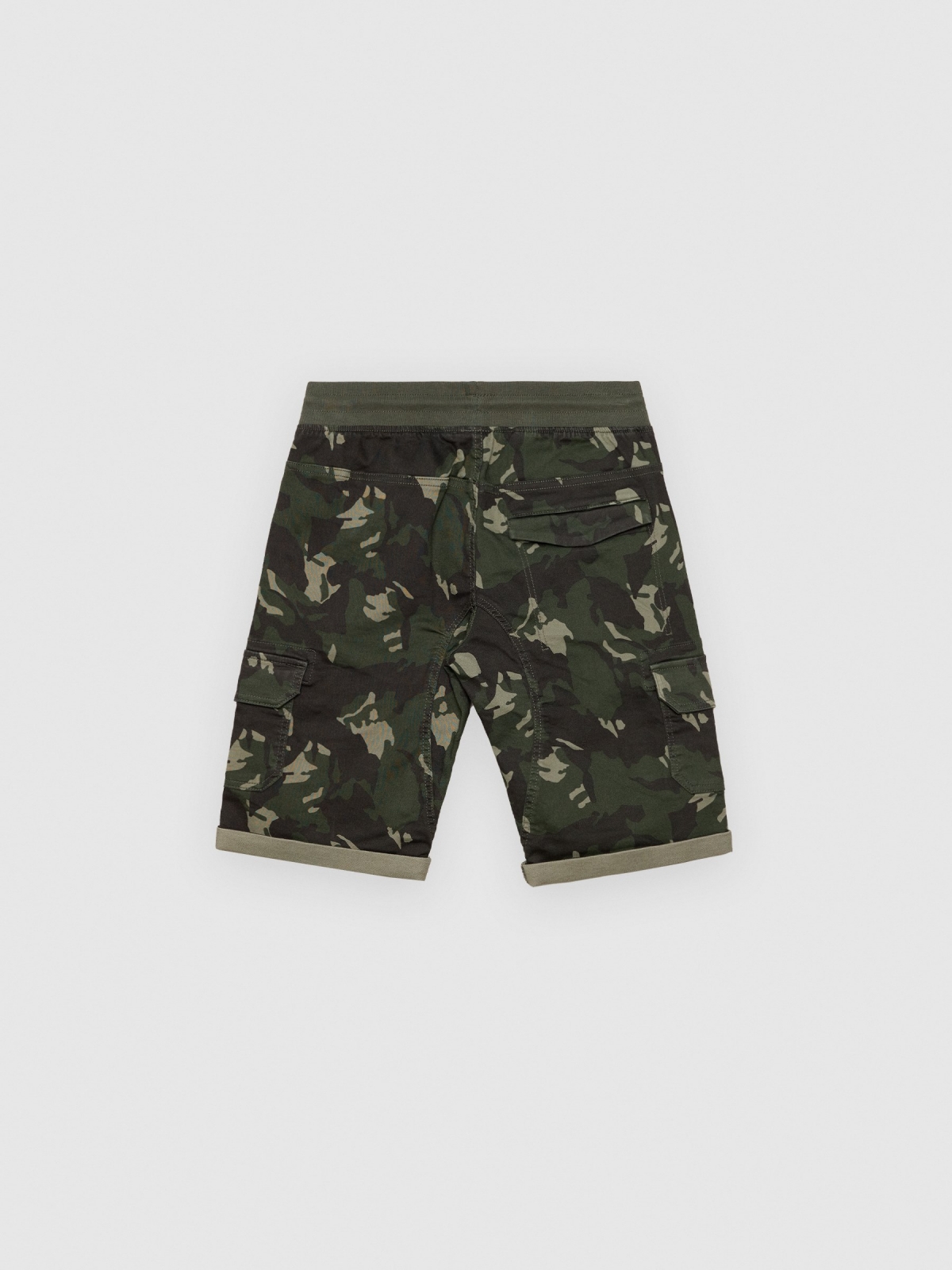 Camuflagem cargo bermudas cáqui vista detalhe