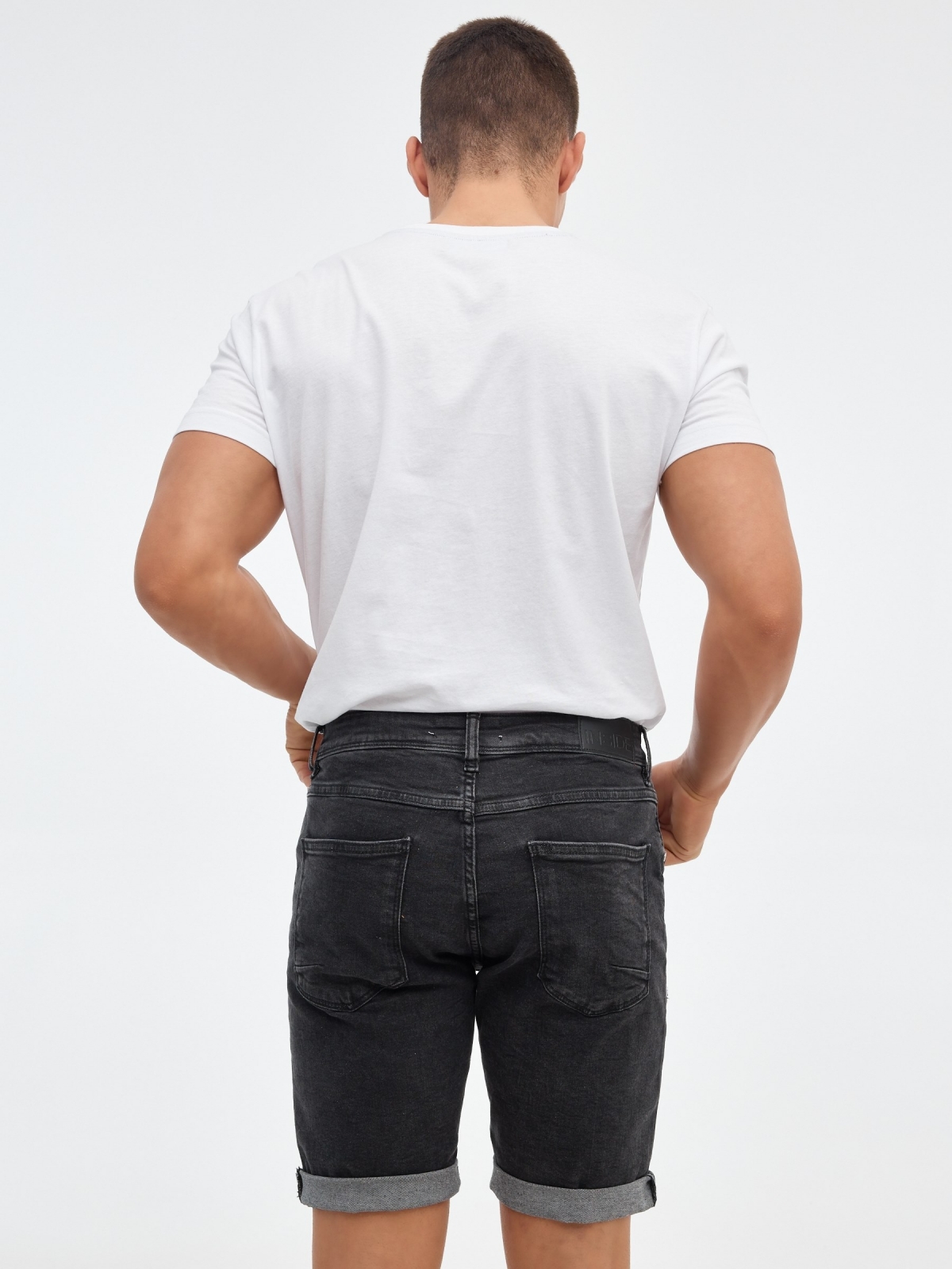 Hem turn denim bermuda black middle back view