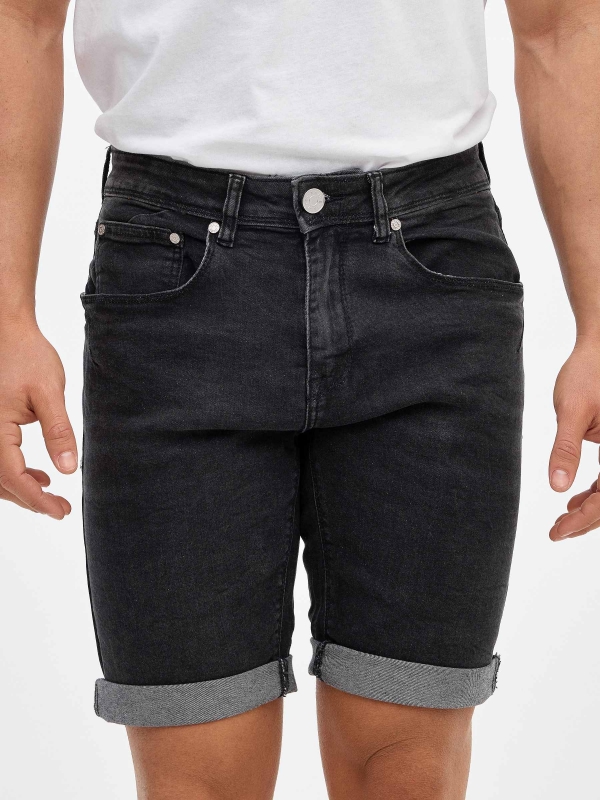 Hem turn denim bermuda black detail view