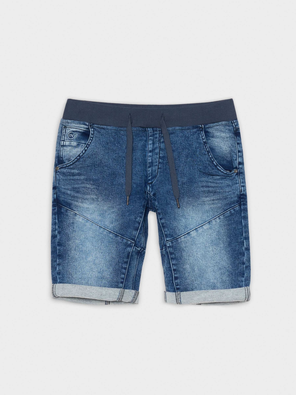  Adjustable waist denim bermuda blue