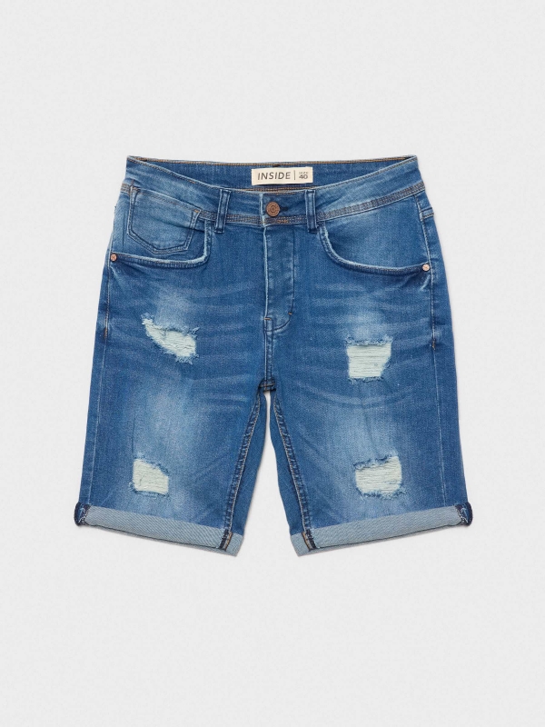  Ripped distressed denim bermuda short blue