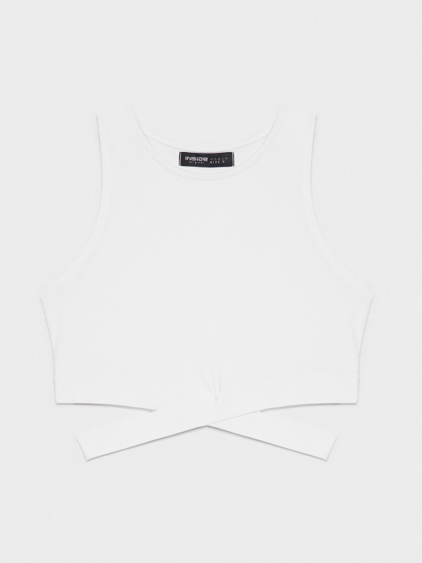 Cropped top crossover elastic white detail view