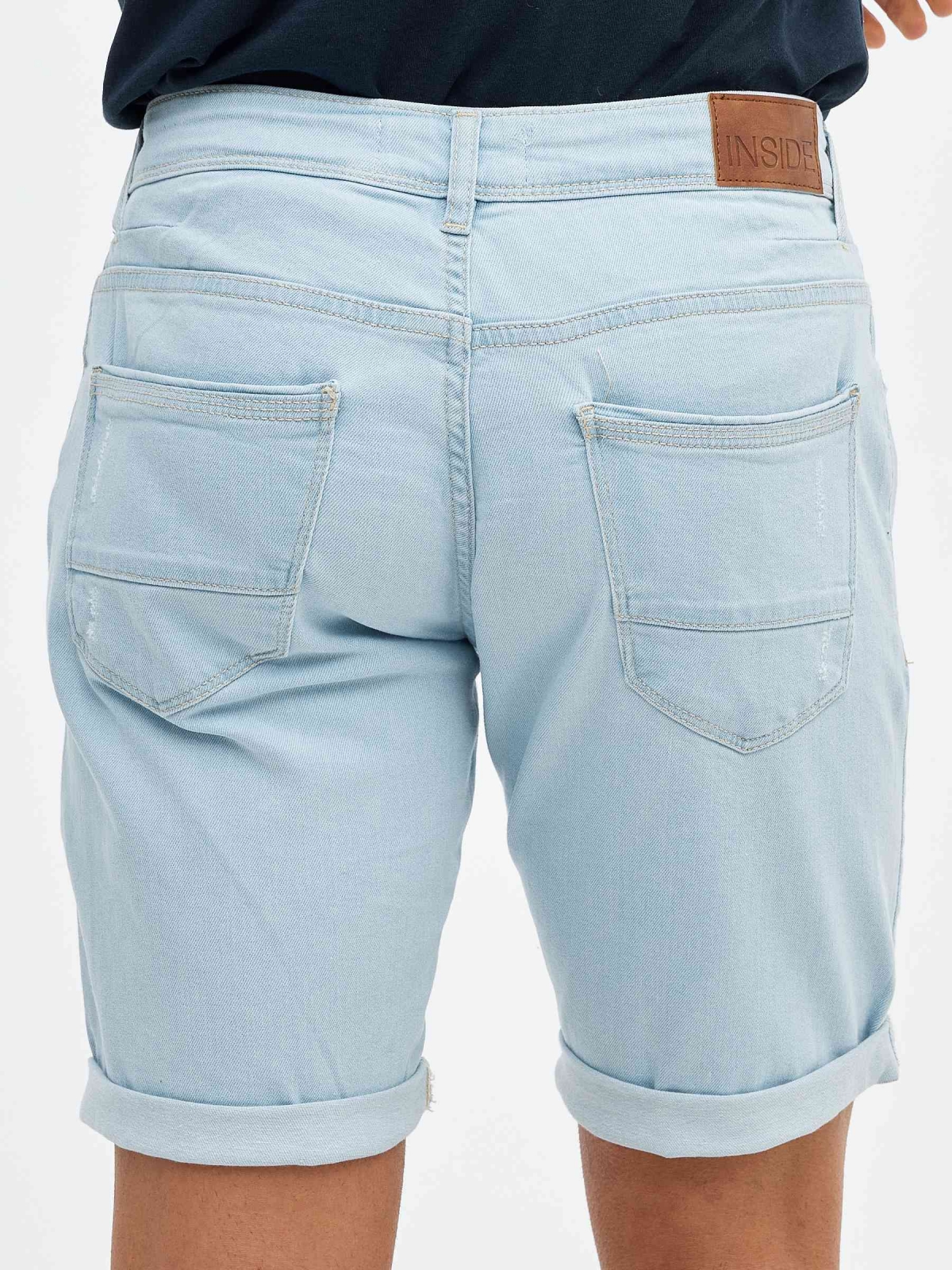 Ripped washed blue denim shorts blue detail view