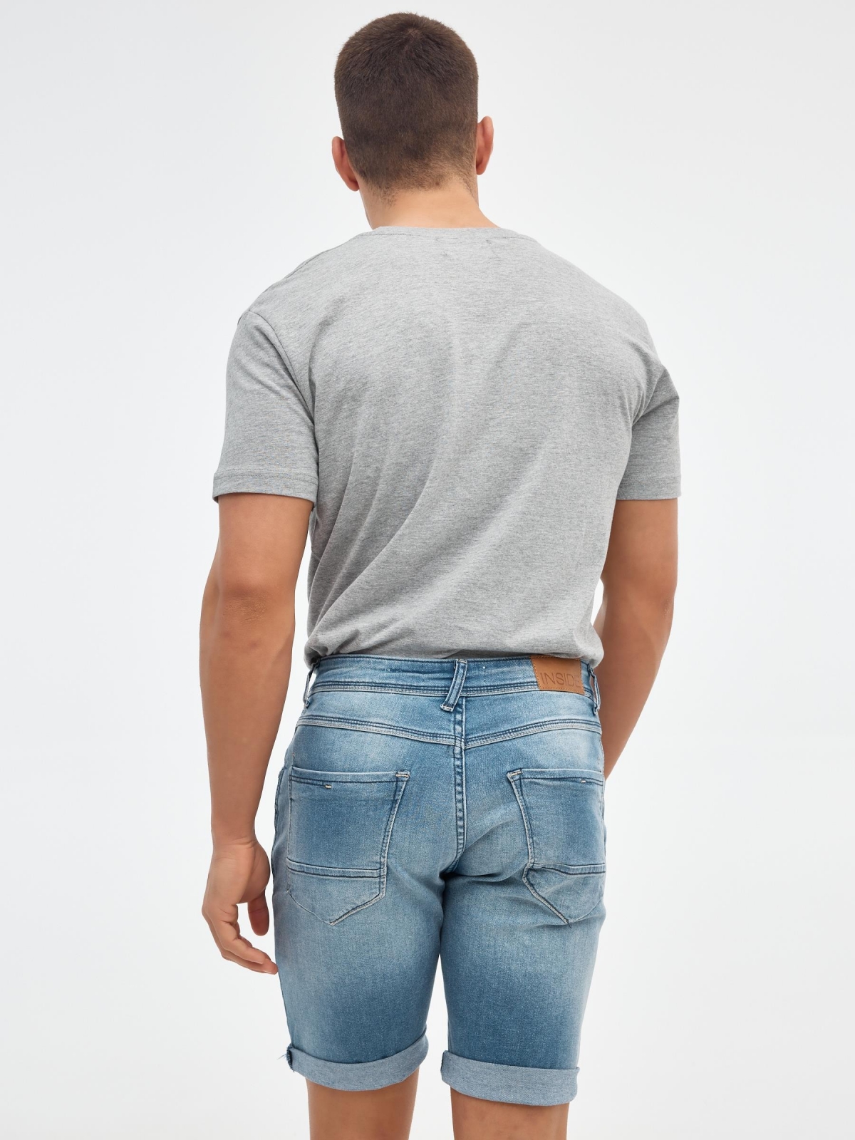 Washed effect bermuda denim short blue middle back view