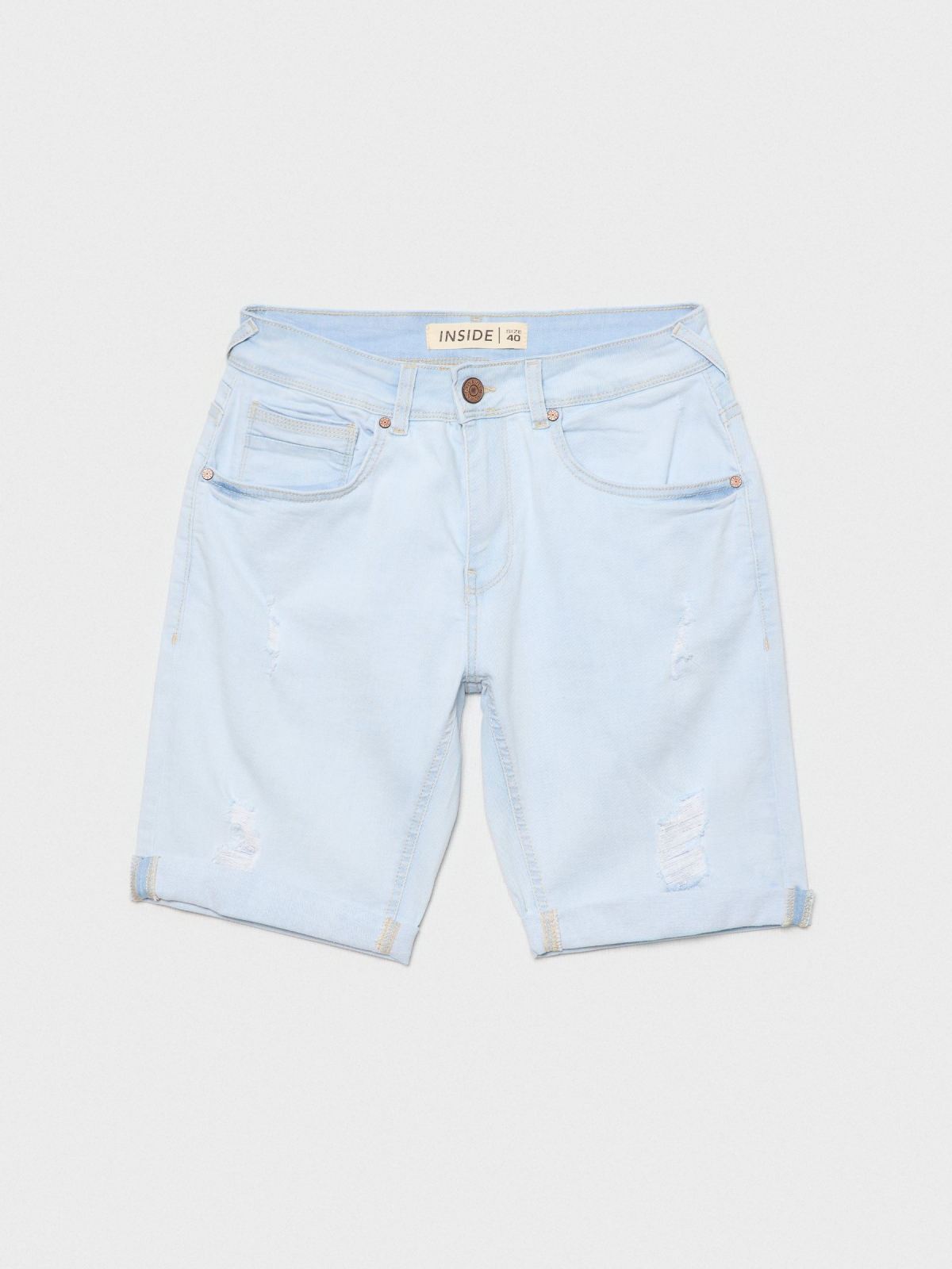  Ripped washed blue denim shorts blue