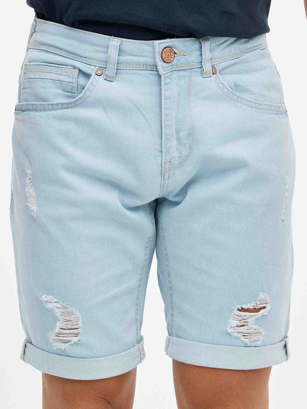 Shorts denim azul rasgados azul vista detalhe