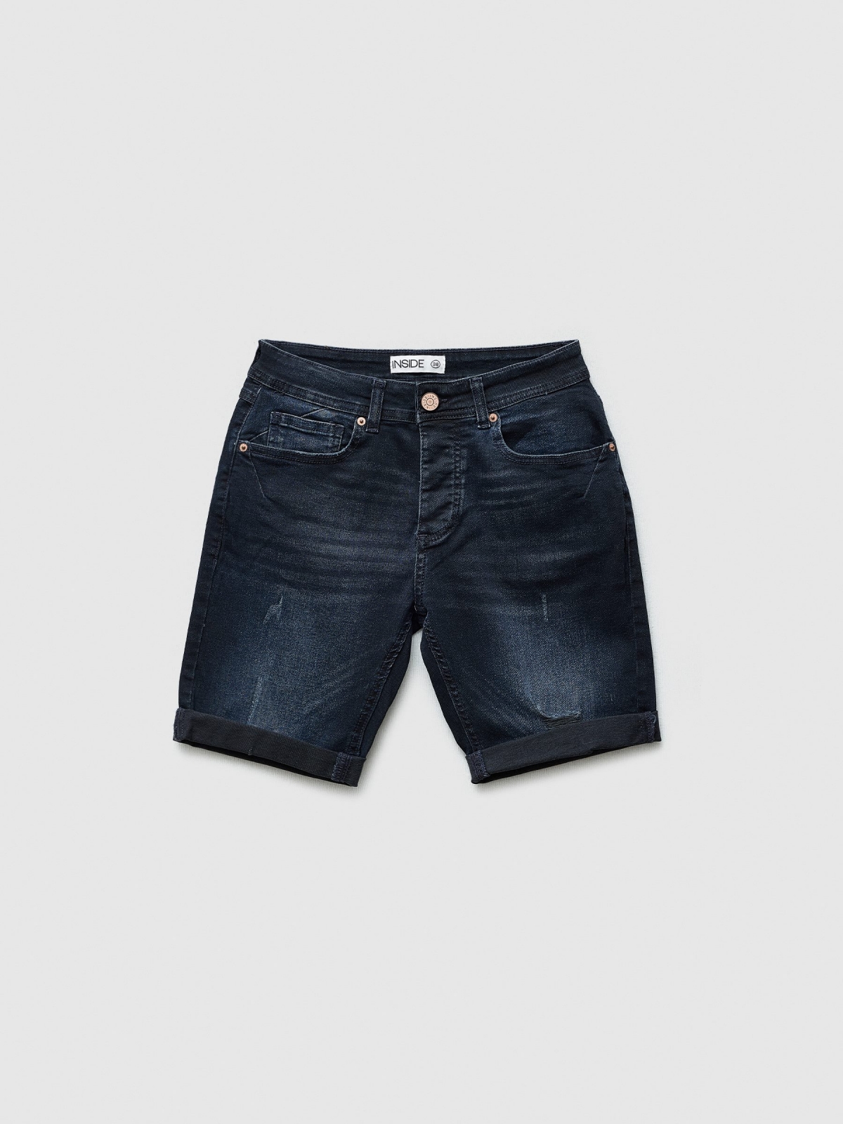  Ripped dark blue denim bermuda short blue