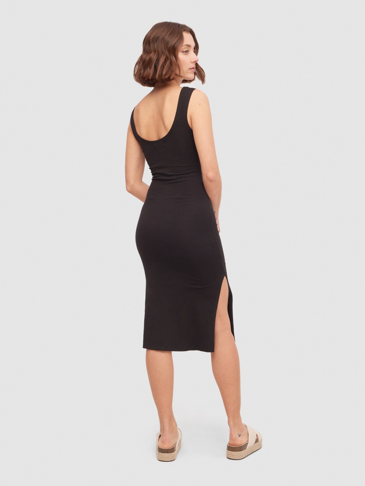 Slits midi dress black middle back view