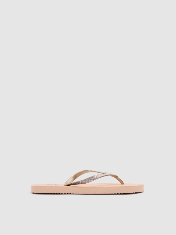 Multicolor glitter toe flip flop coral lateral view