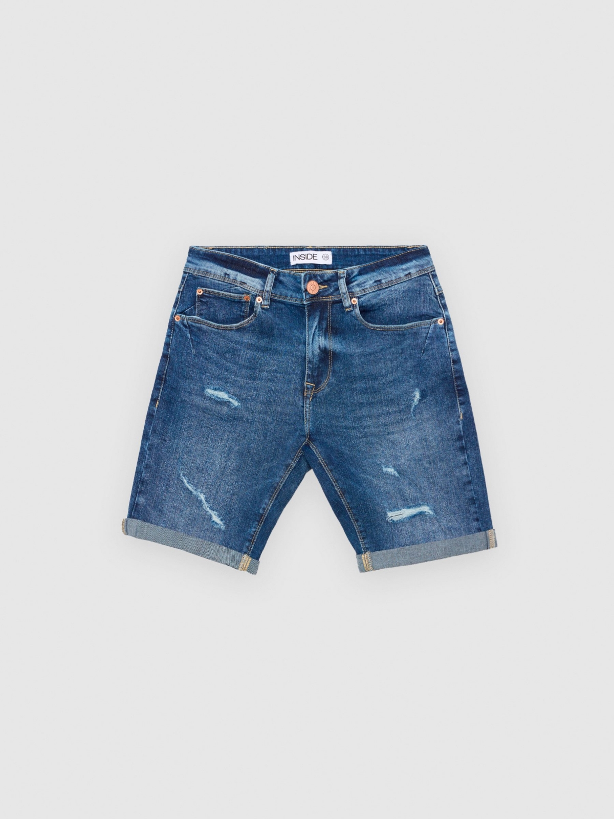  Frayed ripped denim bermuda shorts blue