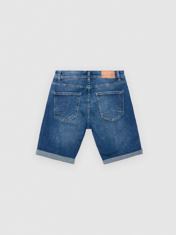 Frayed ripped denim bermuda shorts blue detail view