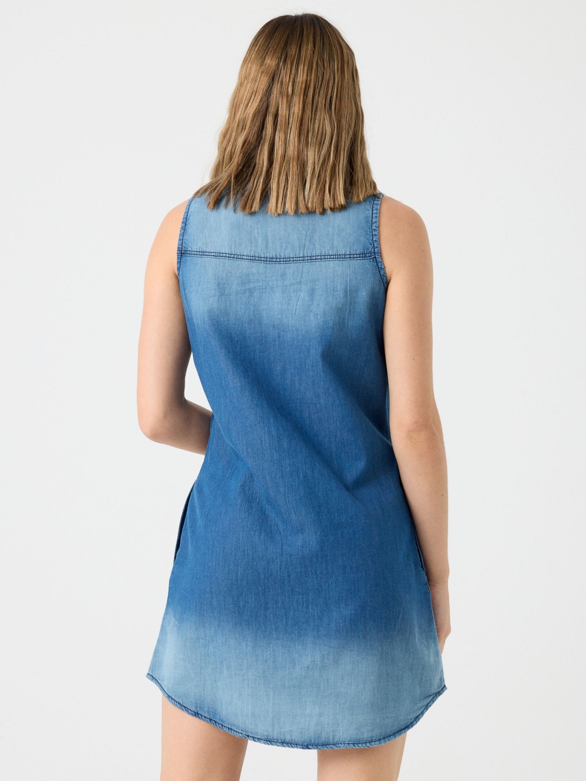 Denim shirt dress blue middle back view