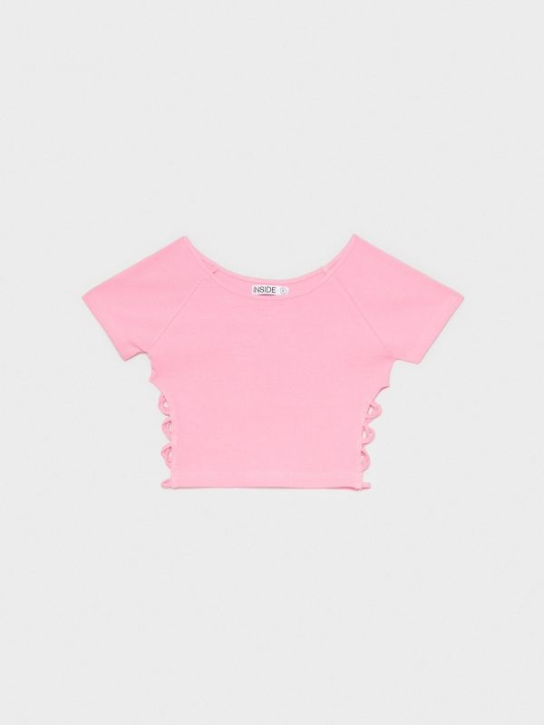  Camiseta crop con cut out rosa chicle