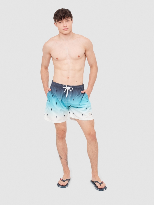 Seahorse Swimsuit blue middle back view