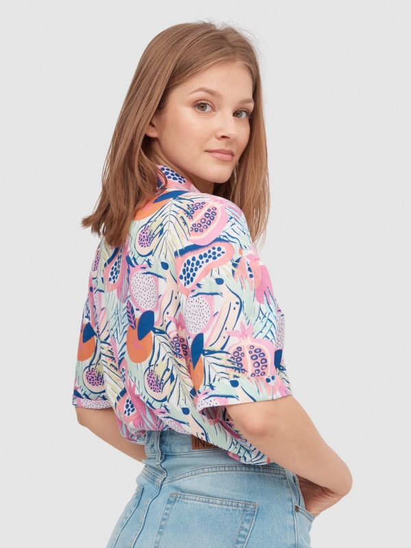 Tropical print shirt multicolor middle back view