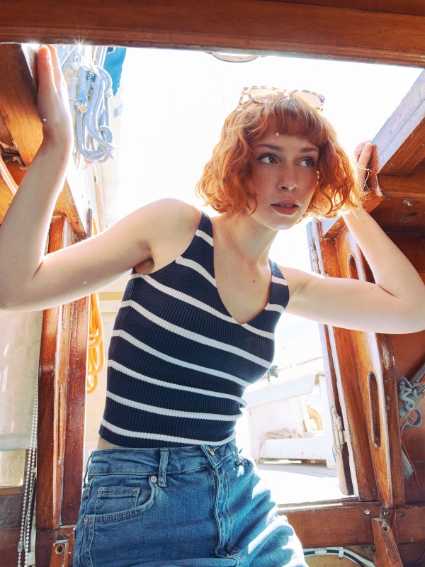  Striped knitted top navy