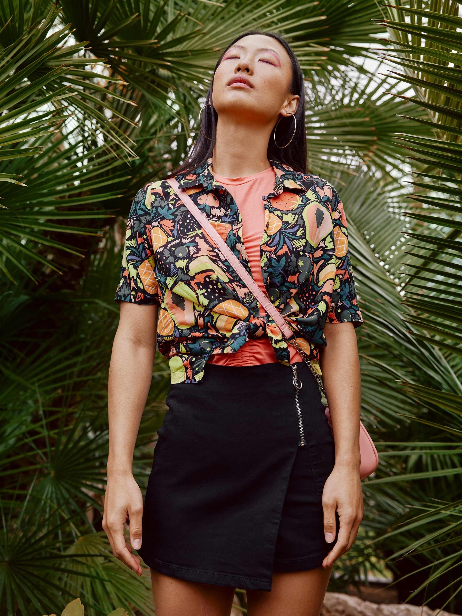 Falda pantalón cruzada negro vista media frontal