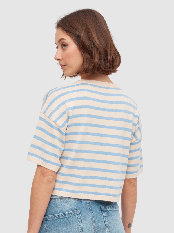Camiseta crop a rayas beige vista media trasera