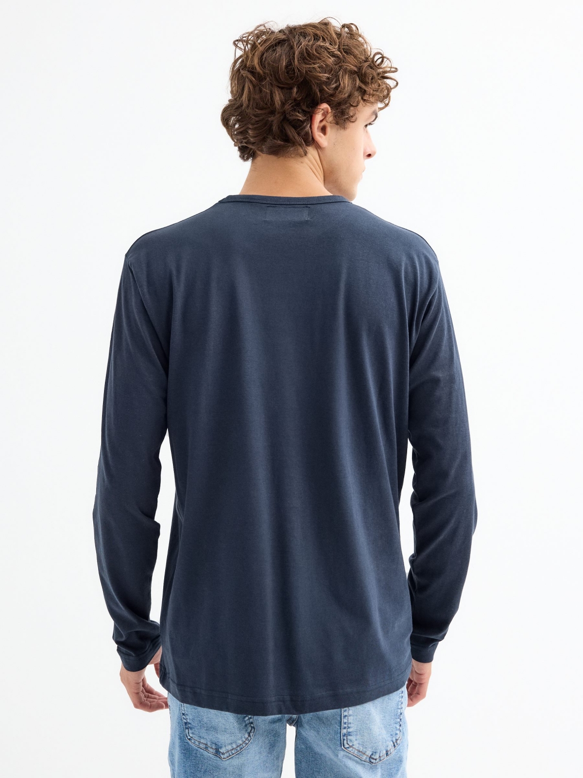 Basic long sleeve t-shirt blue middle back view