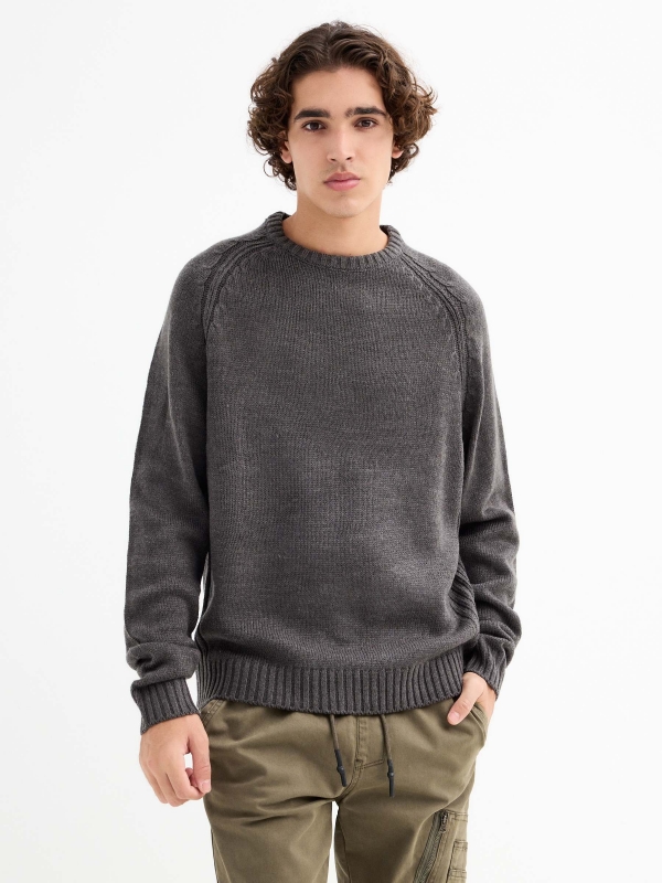 Basic knitted sweater dark grey middle front view