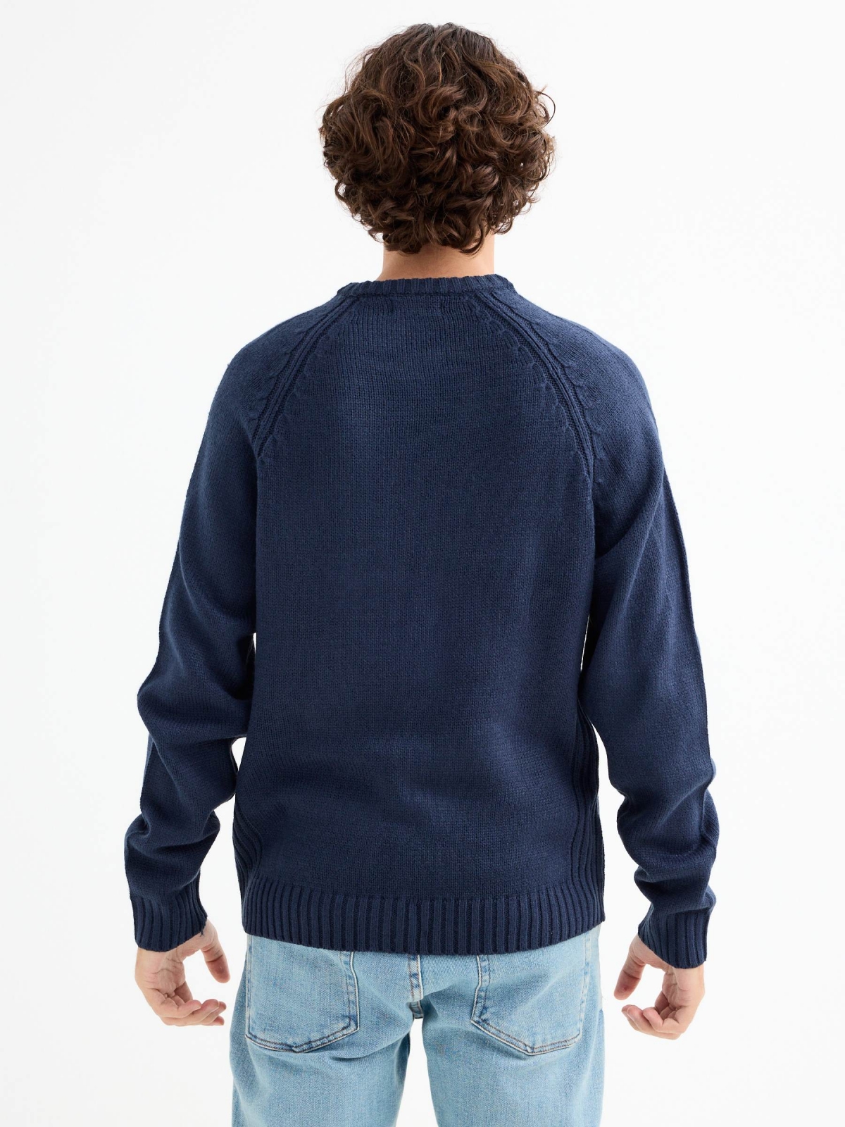 Basic knitted sweater navy middle back view