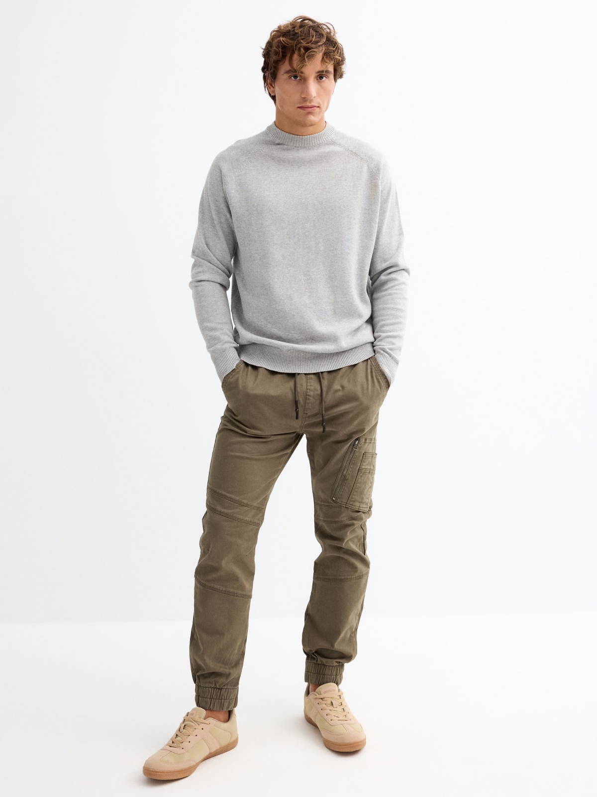 Plain sweater round neck light grey general front view