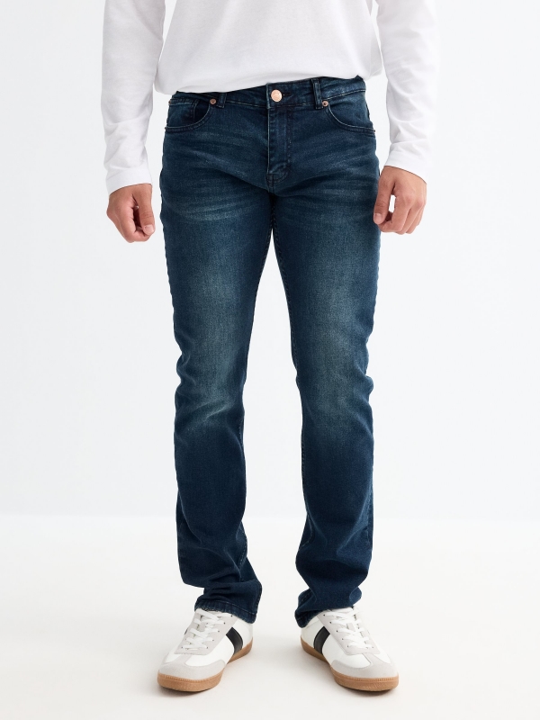 Navy blue slim jeans dark blue middle front view