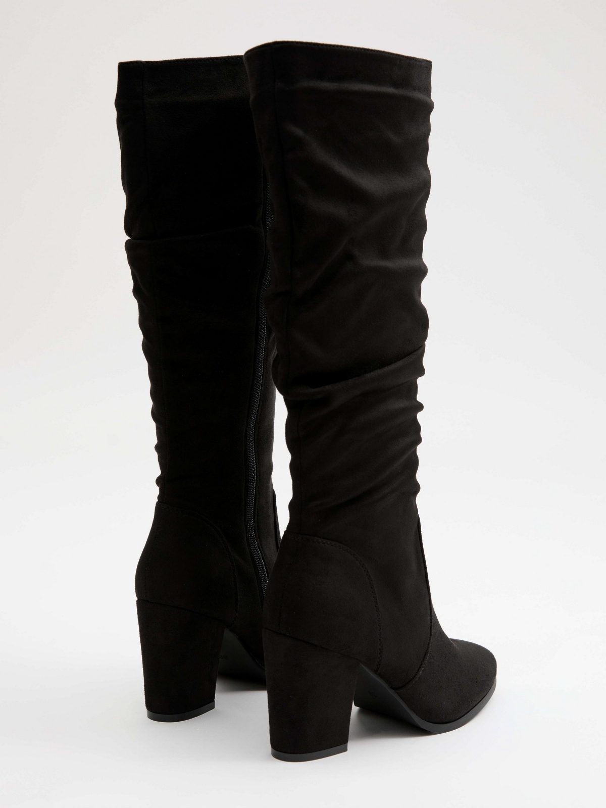 Basic draped high boots black 45º back view