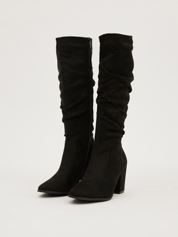 Basic draped high boots black detail view