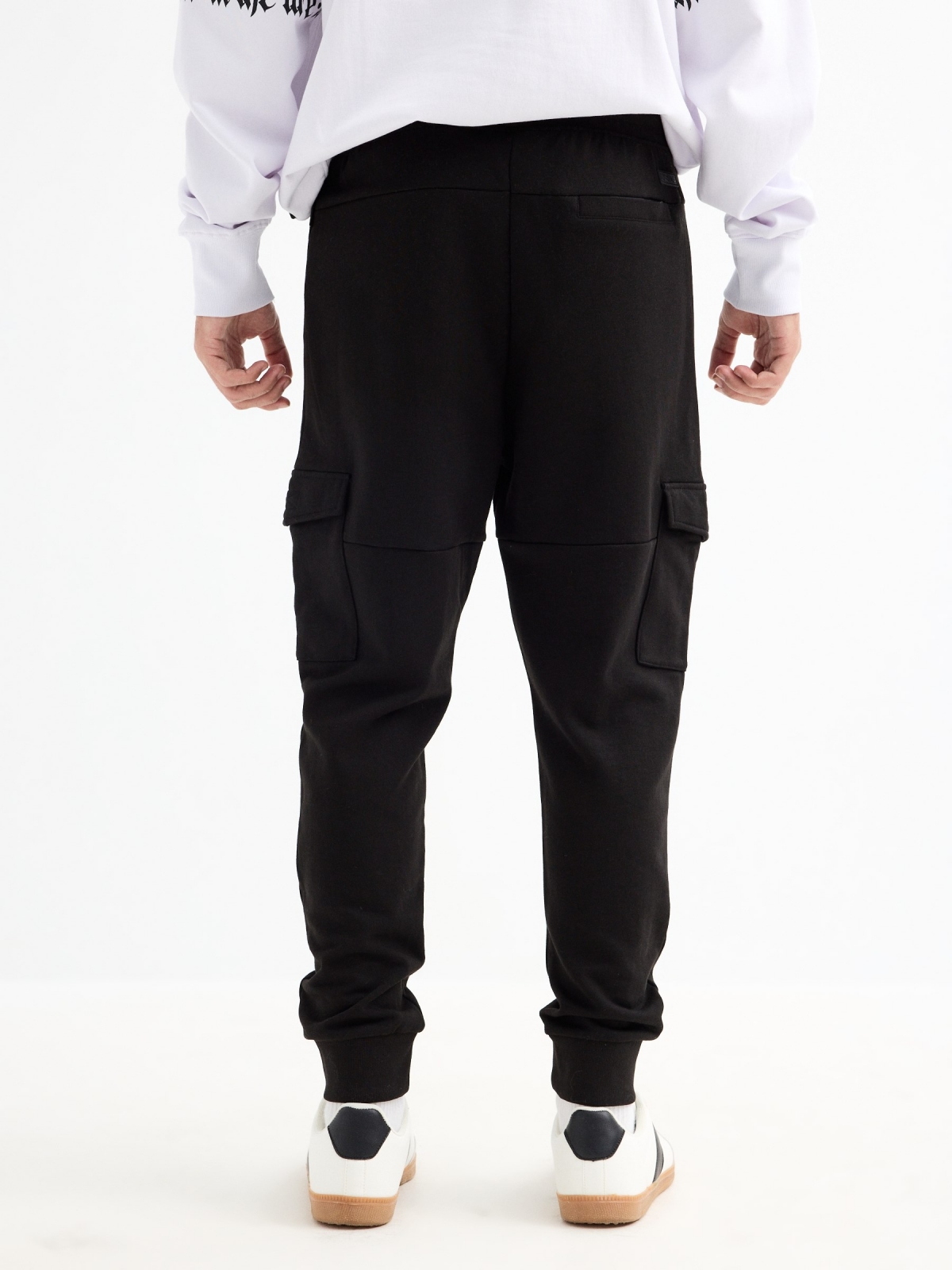 Plush jogger pants black middle back view