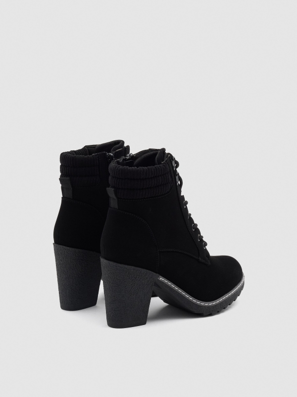 Ankle boots with combined collar black 45º back view