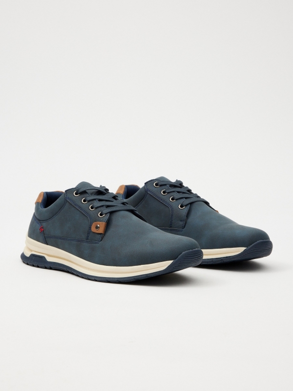 Classic lace-up shoe blue 45º front view