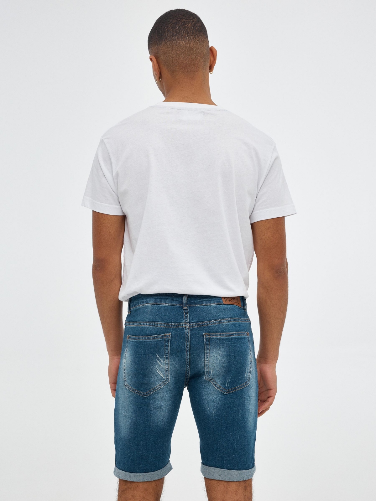 Washed effect denim bermuda blue middle back view