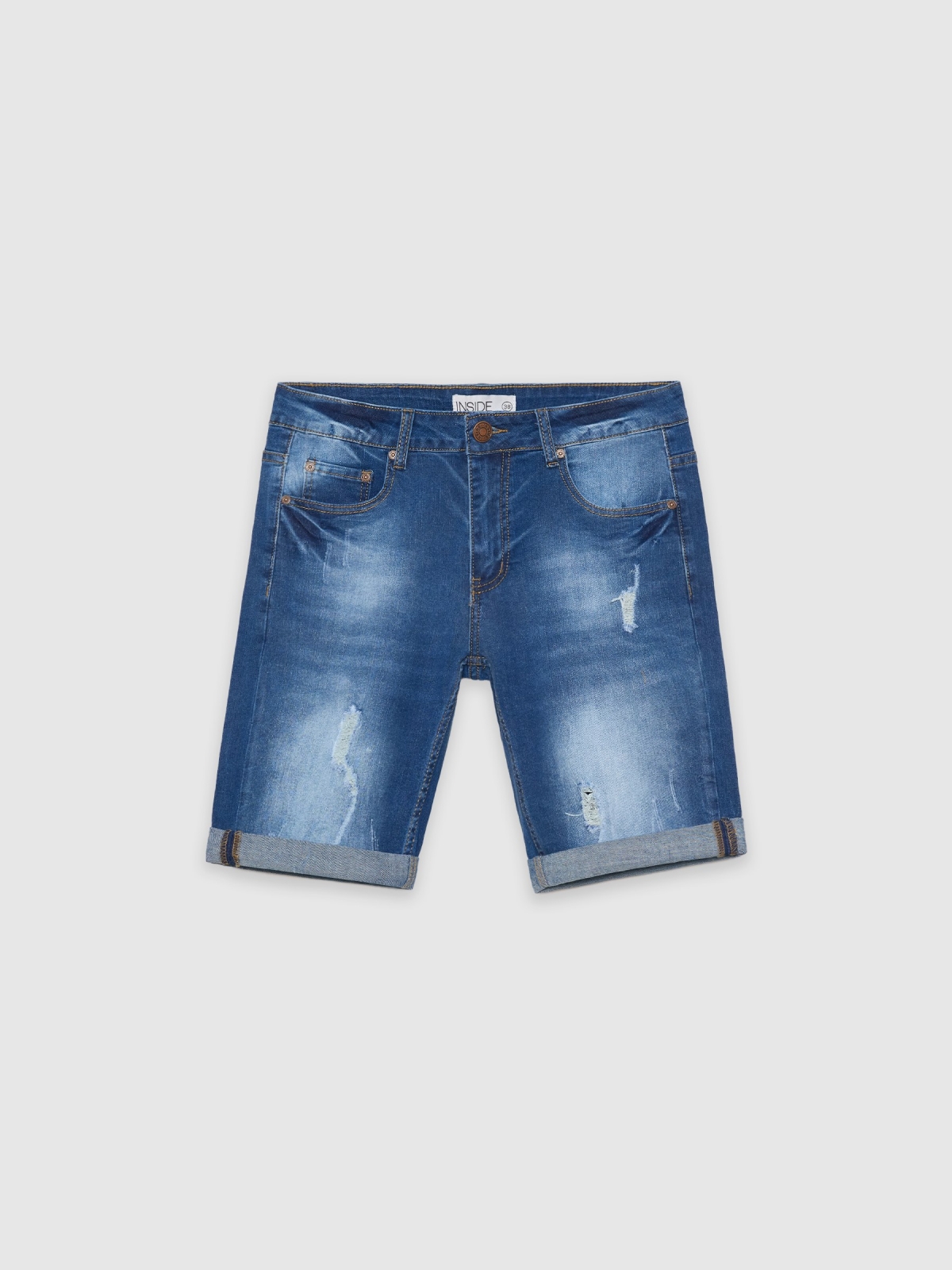  Ripped denim bermuda blue