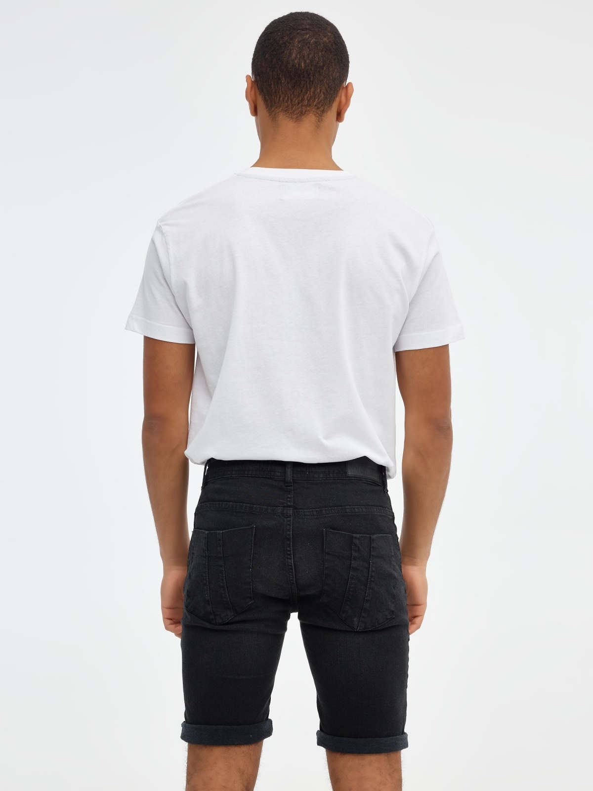 Basic black denim bermuda black middle back view