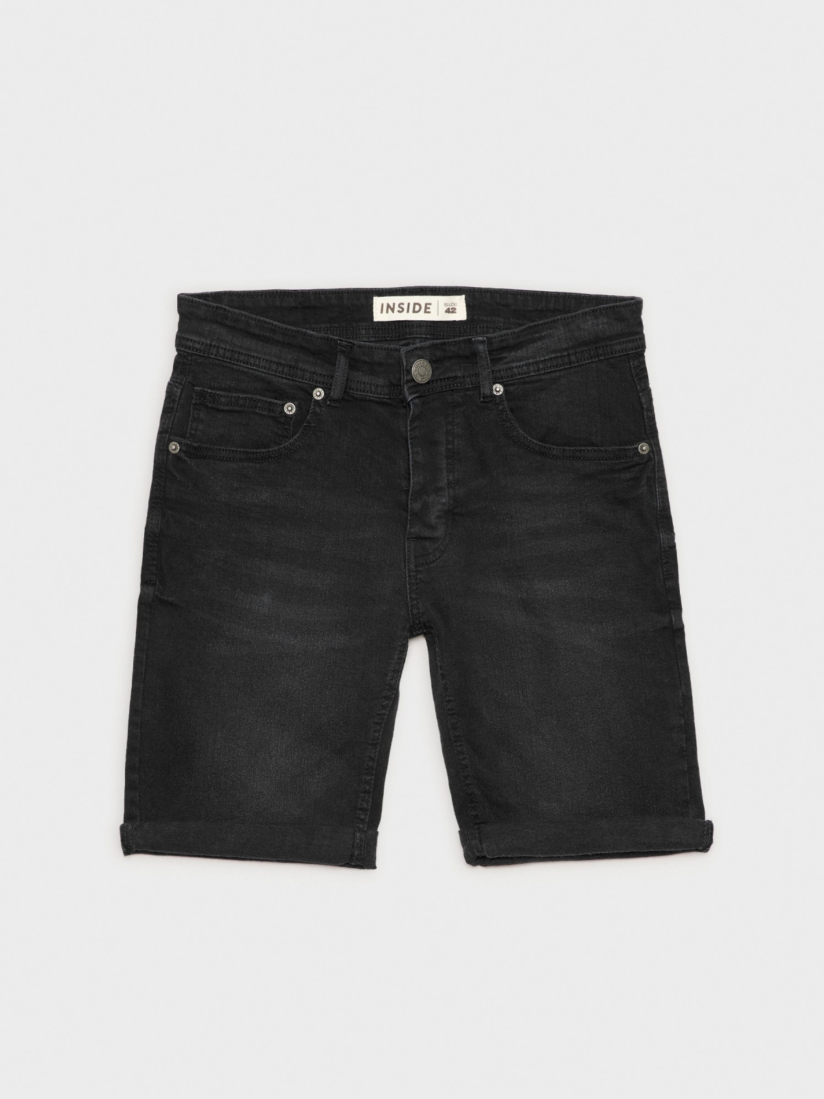 Basic black denim bermuda black front detail view