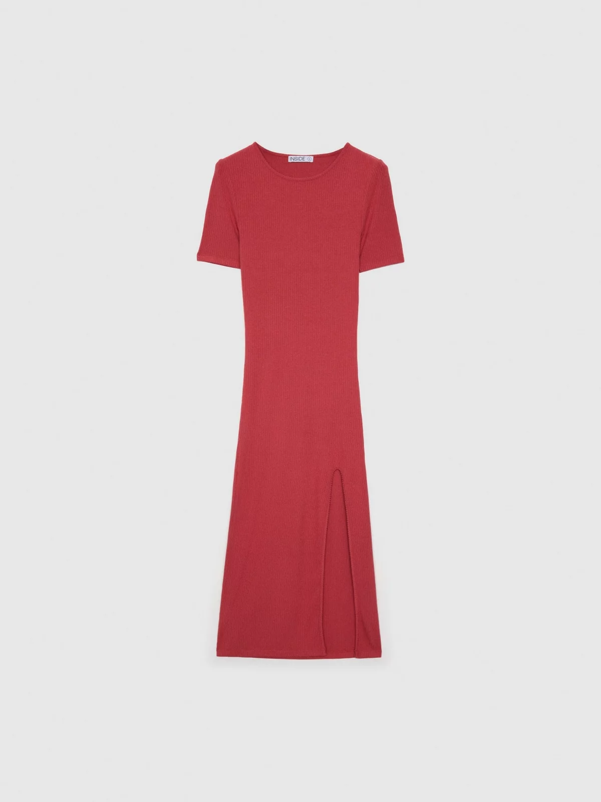  Vestido midi com nervuras vermelho mineral