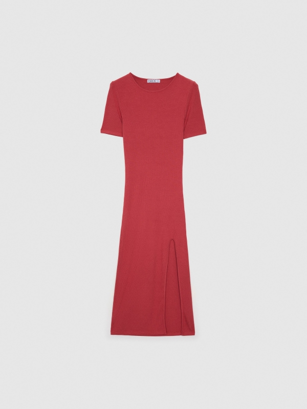  Vestido midi com nervuras vermelho mineral